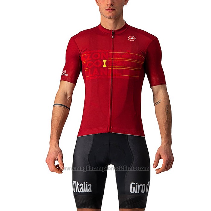 2021 Abbigliamento Ciclismo Giro d'Italia Rosso Manica Corta e Salopette